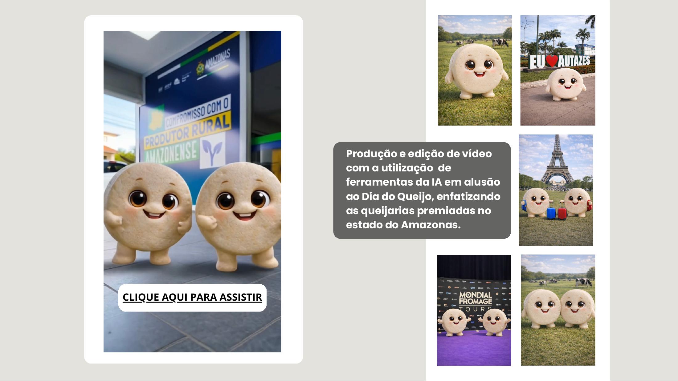 Personagens criados com inteligência artificial para vídeo sobre o Dia do Queijo